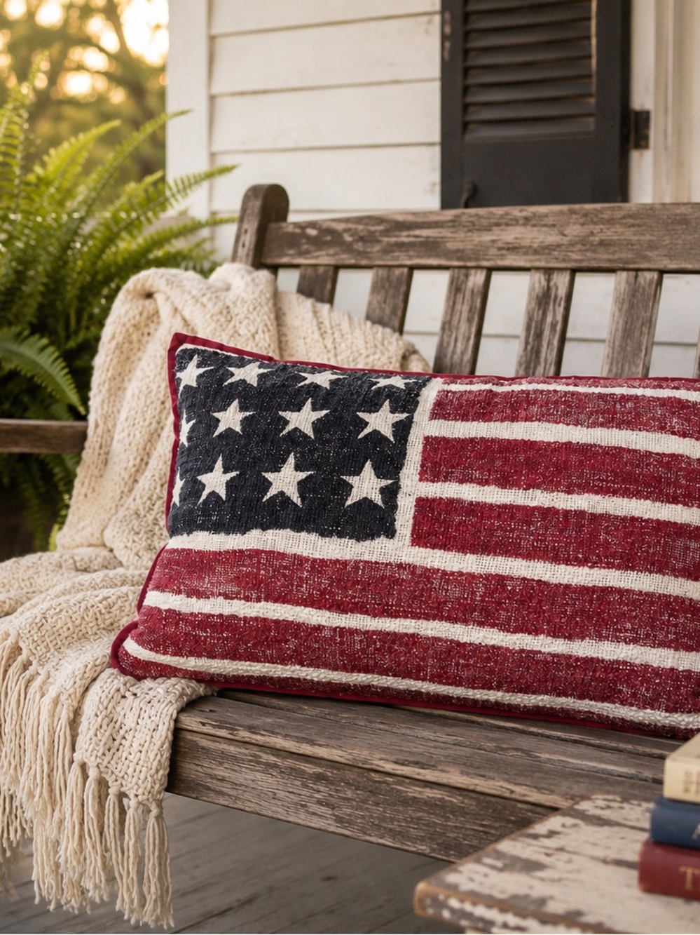 Storehouse Textured American Flag Accent Pillow 24x12 Farmhouse